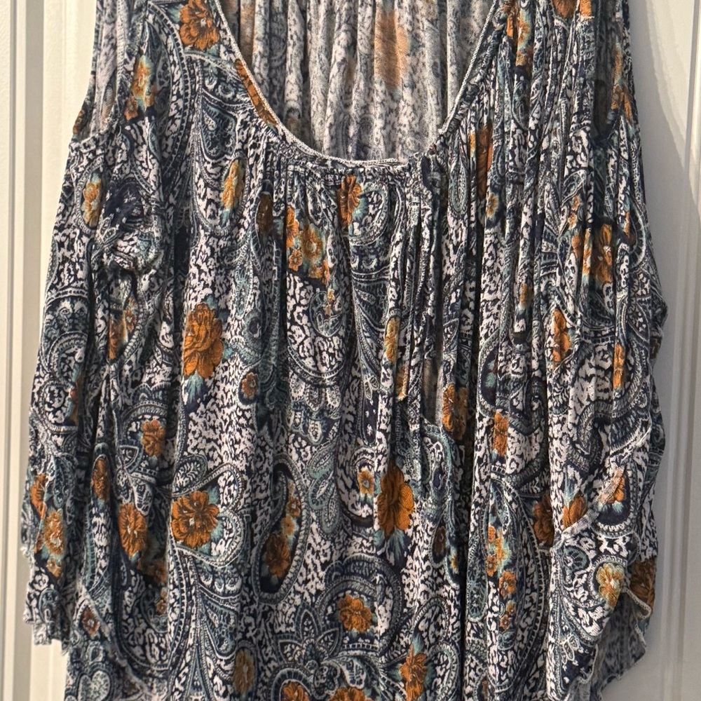 Free People Blue and Orange Paisley Blouse